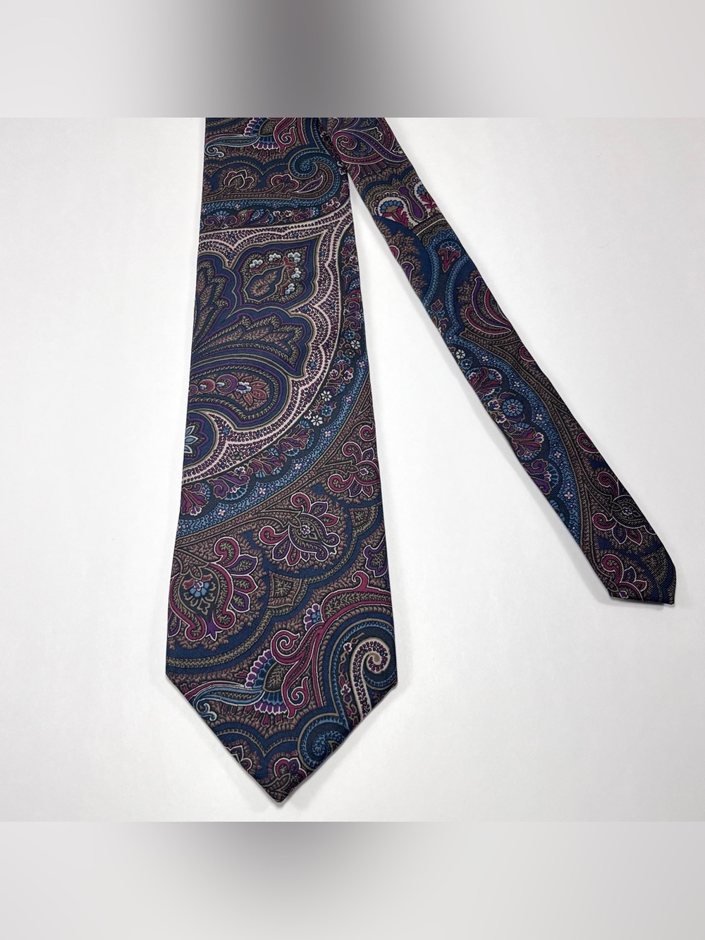 Vintage Bugatti Paisley Print 100% Italian Silk Tie- Blue/Purple USA Made